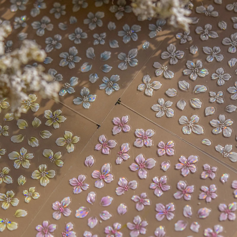 Naklejki na paznokcie 3D, modne, galaretkowe, różowo-fioletowe, w kształcie płatków, wysokiej jakości, samoprzylepne, do manicure, akcesoria do tipów.