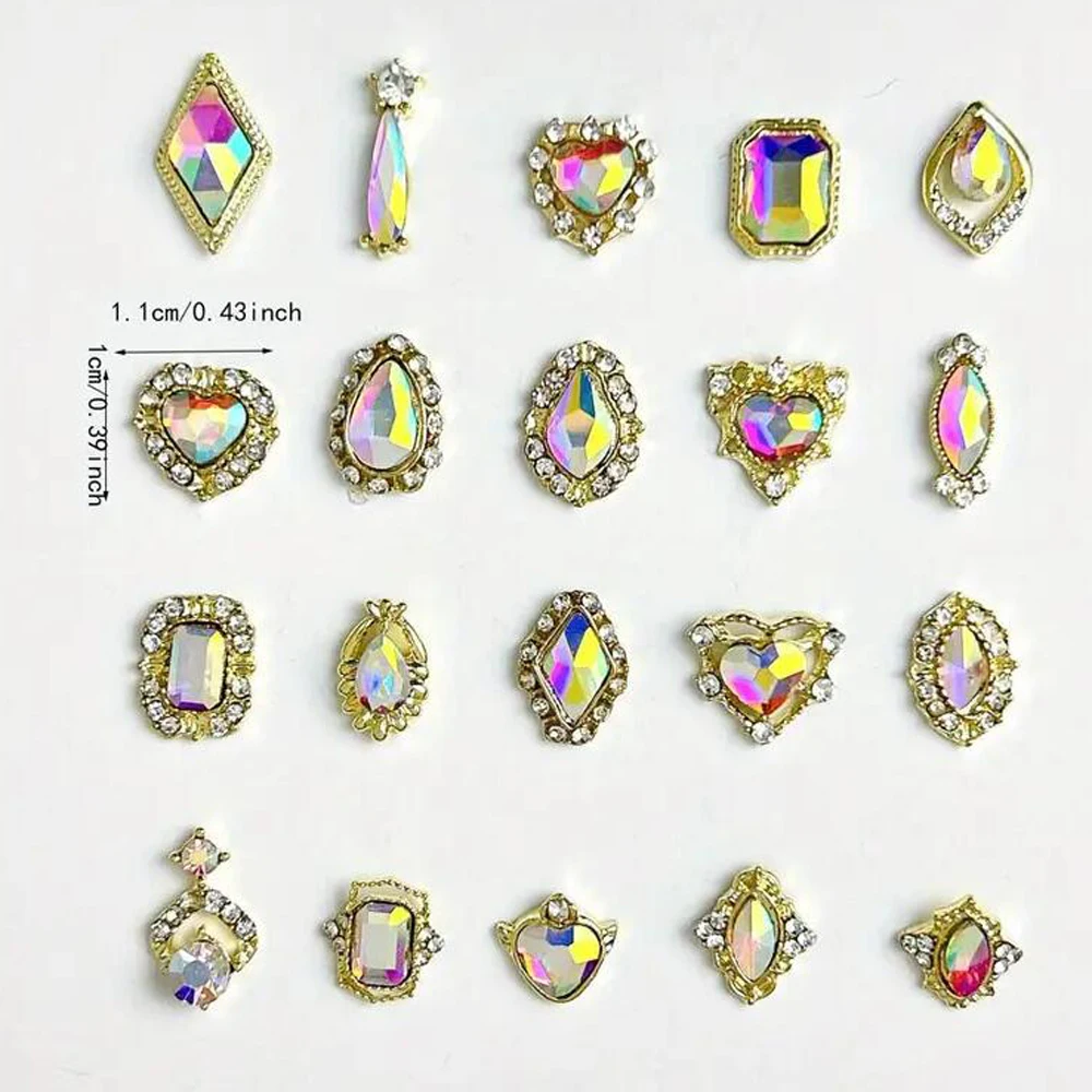 50 Stück Licht Luxus AB Edelsteine gemischte Form Herz/Oval/Wassertropfen Nail Art Strass Nägel Diamant Aurora Super Flash Nagelschmuck