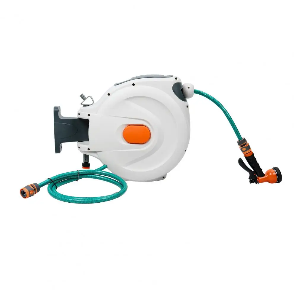 Retractable Wall Mounted Hose Reel, Automatic Hose Reel with Hidden Handle And Slow Return System, Auto-Rewind Any Length Lock