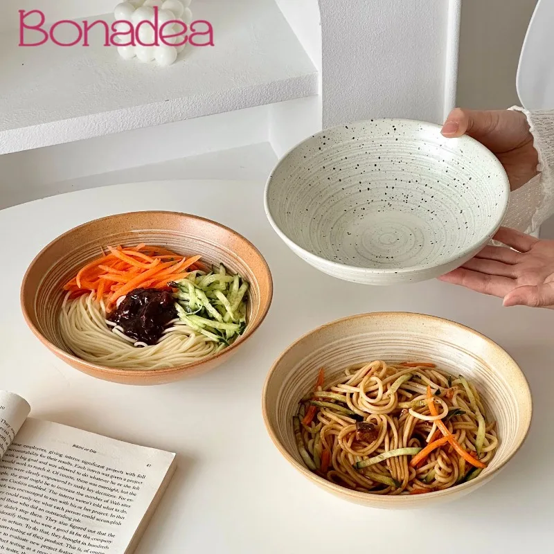 Tazón de cerámica vintage, tazón para arroz, tazón para sopa, plato hondo, tazones premium para ensalada de frutas, tazón grande para fideos ramen, utensilios de cocina