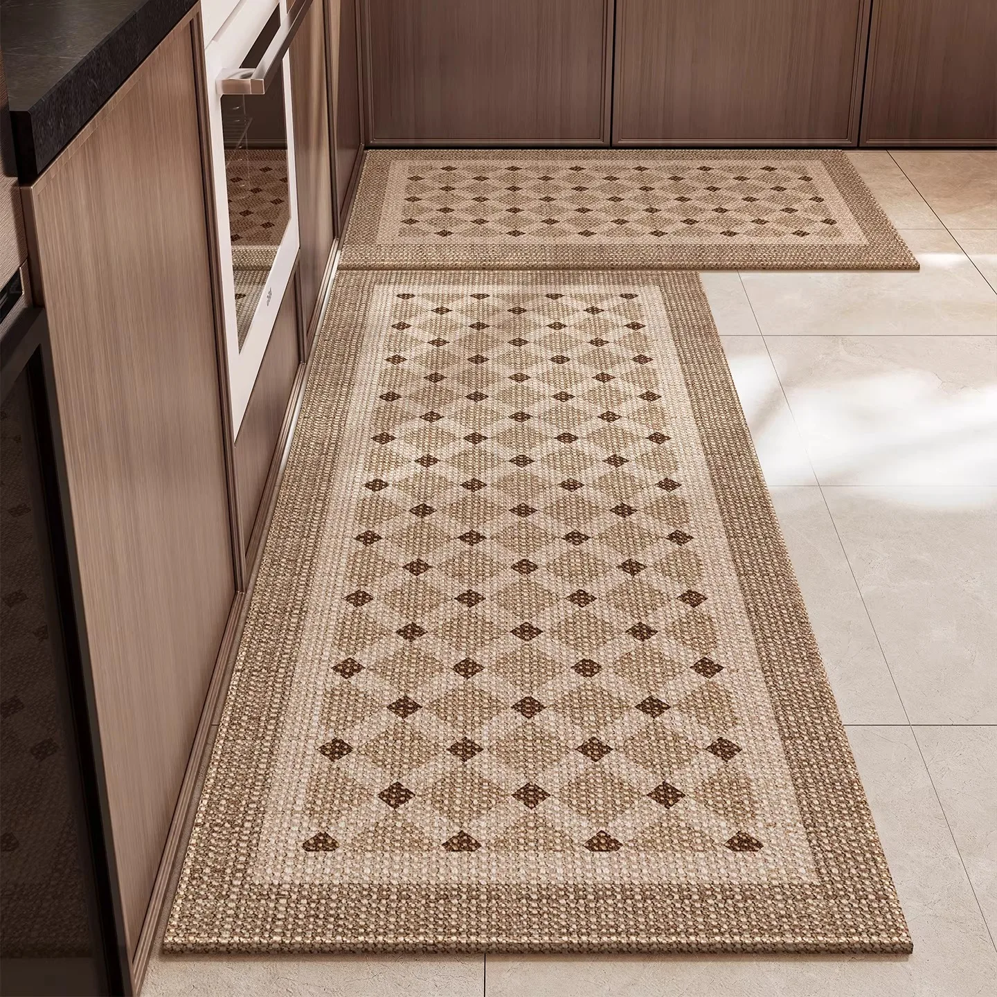 Kitchen Floor Mat Anti-slip Carpet Linen Texture Border Pattern Home Decoration Rug Wear-resistant Foot Mats Long Mats Alfombra