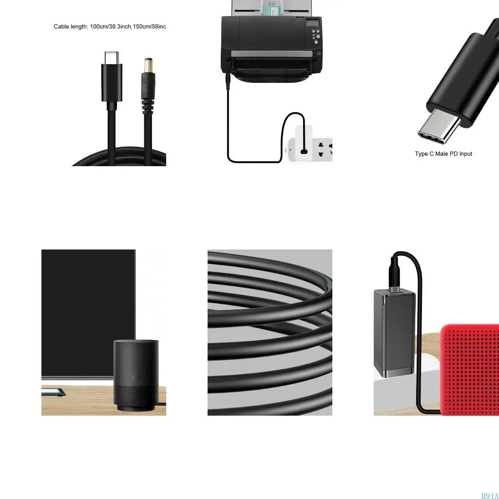 R91A Universal Tipo-C PD a 12V 5.5x2.5mm Cordão conversor para o roteador câmera CCTV alimentação Tipo C Tipo-C