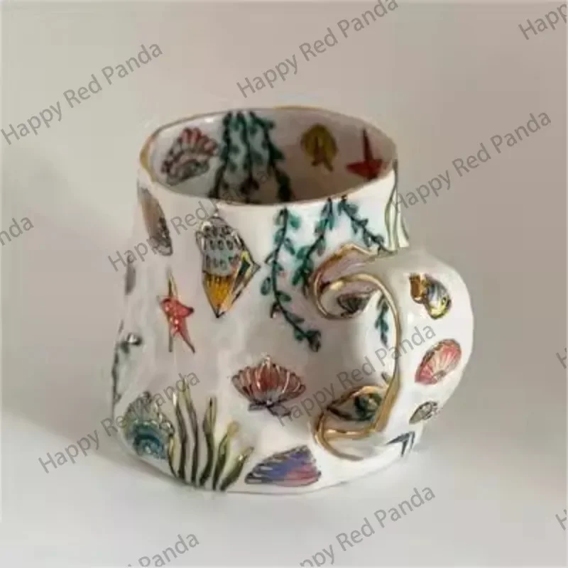 Ocean series, floral ceramic mug, high-value artistic water cup