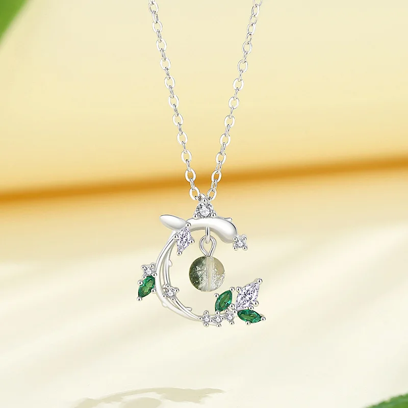 European Sparkling S925 Sterling silver Green AAA CZ Branch Jewelry Set Necklace Earrings Bracelet For Women Birthday Gift