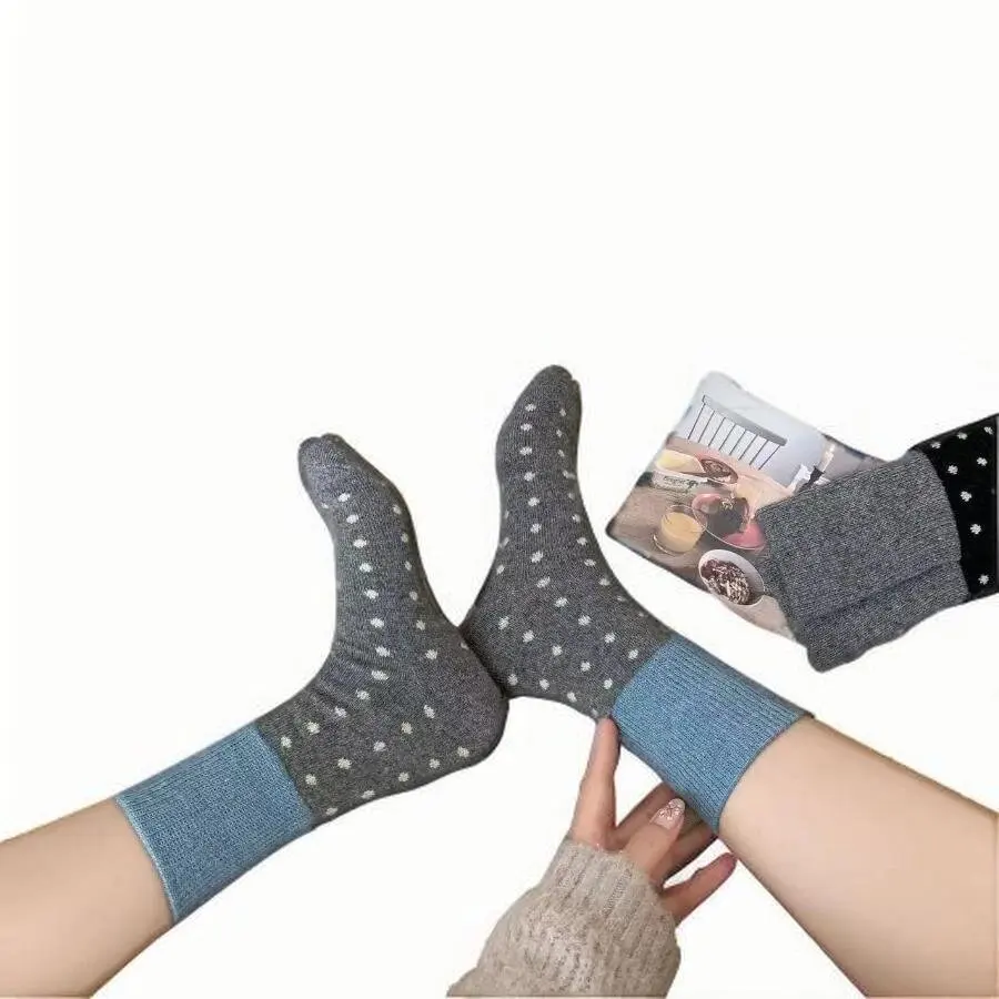 

5 пар случайных женских осенне-зимних контрастных бархатных носков с текстурированной текстурой пряжи в горошек, удобных и мягких