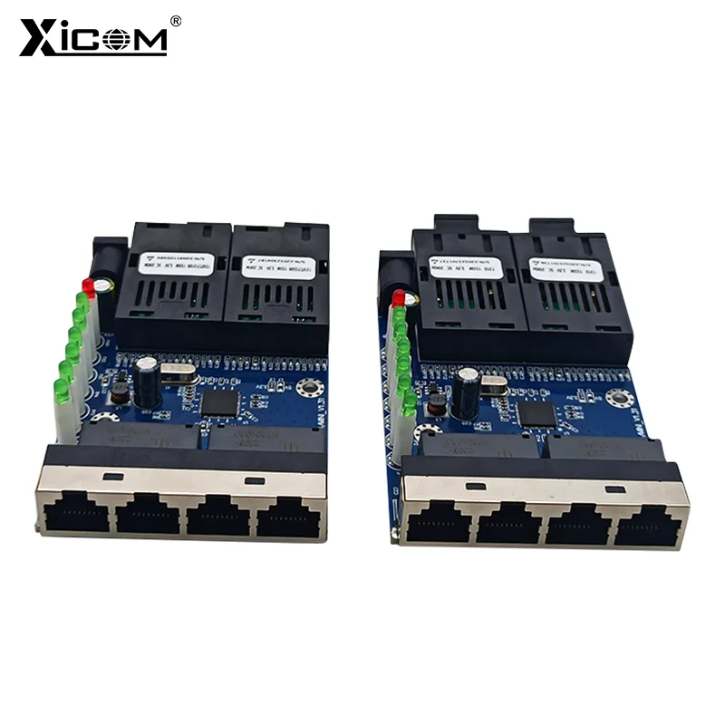 10/100M 20KM PCBA Board Ethernet Switch Fiber Optic Media Converter 2 Fiber Port 4 RJ45 Port Single Mode SC Optical Fiber Switch