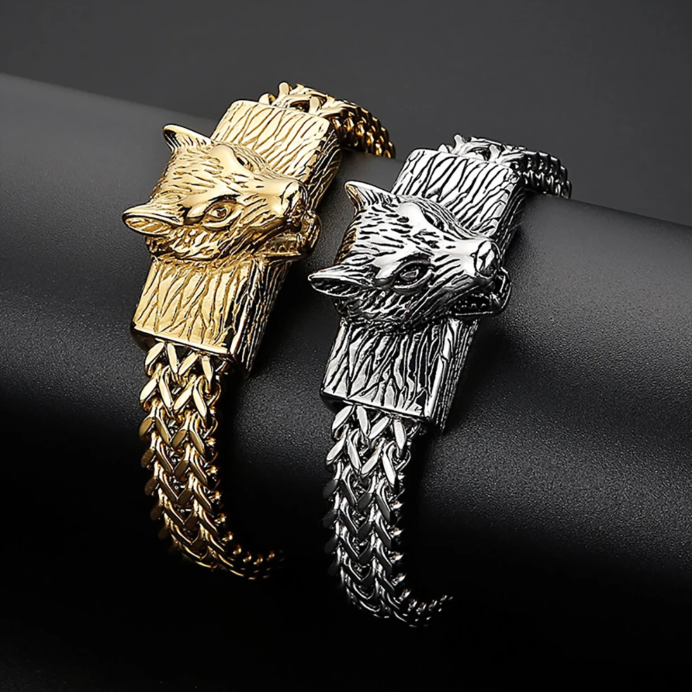 Individuality Punk Viking Wolf Totem Men's Bracelet 316L  Stainless Steel Biker Animal Model Bracelets Jewelr Jewelry Wholesale