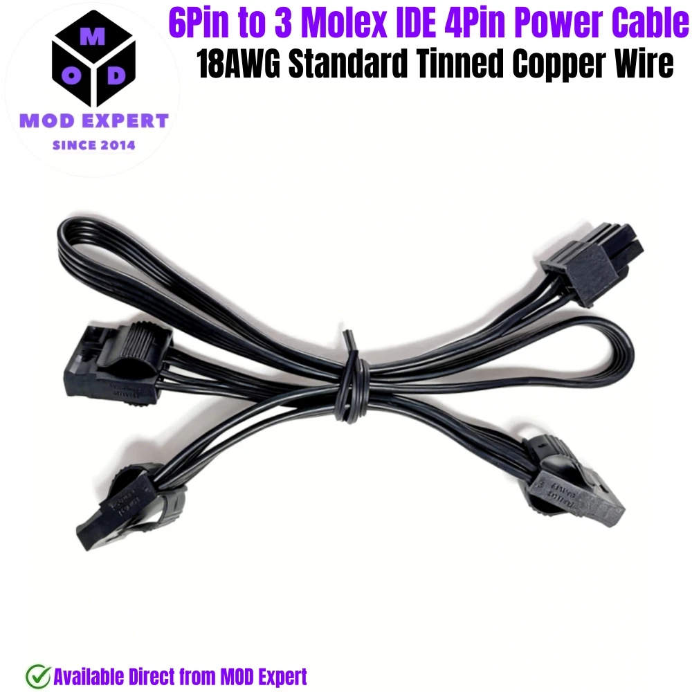 

Кабель питания IDE PATA с 6-контактным разъемом на 3x 4-контактных разъемов Molex, прямой, для модульных блоков питания Corsair CX750, CX650, C600, CX550, CX450, CX430