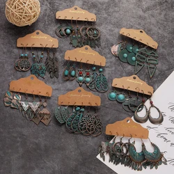 Vintage 2024 Earrings Sets Pendientes Ethnic Bronze Geometric Triangle Round Pendant Earrings Female Metal Tassel Jewelry