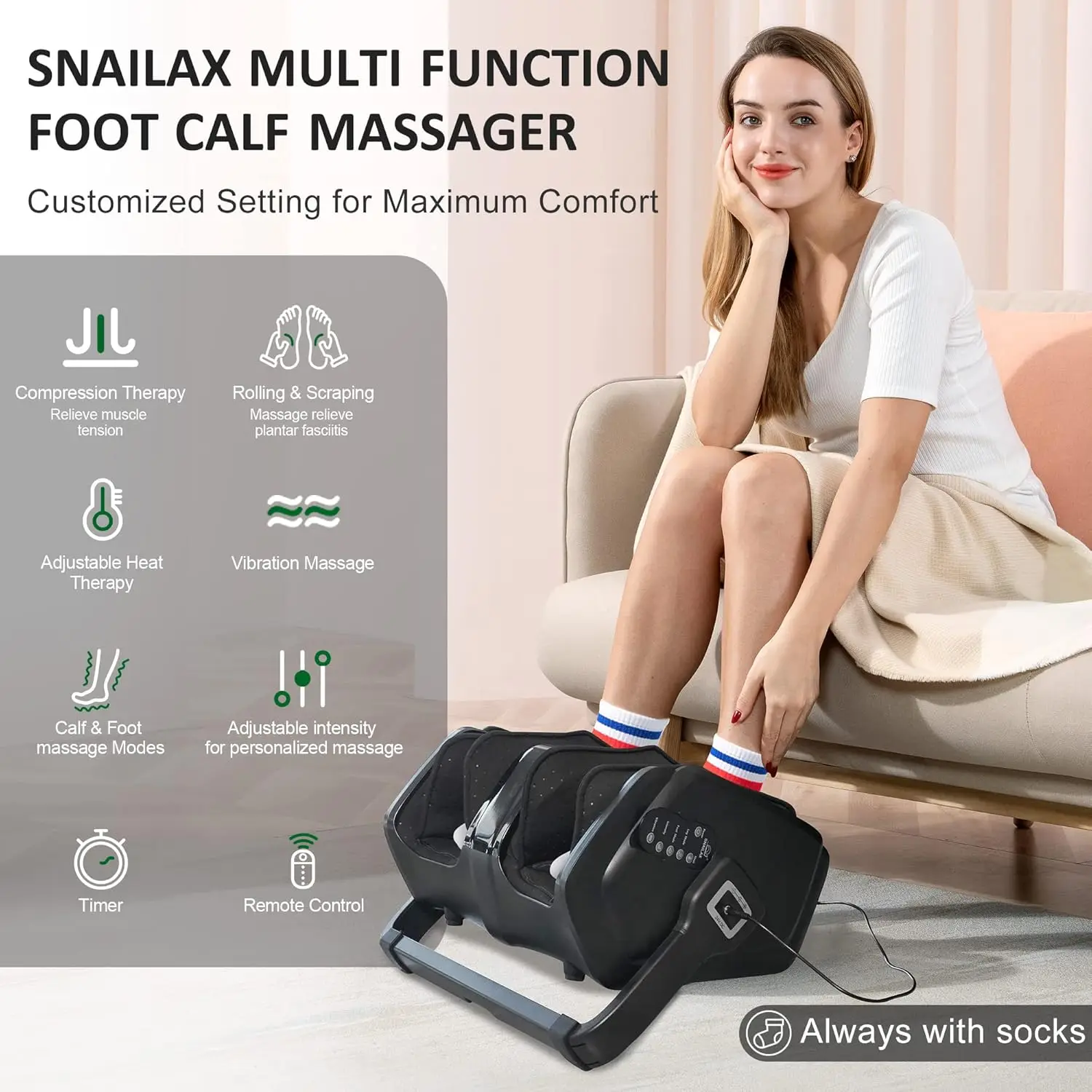 Foot Calf  with Heat, Compression,Kneading, Rolling Vibration, Foot  Machine, Foot Heater, Remote Contro