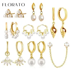 Vintage 925 Sterling Silver Ear Needle Pearl Series Earrings Hanging Hoop Earrings For Women Temperament Sweet Wedding Jewelry