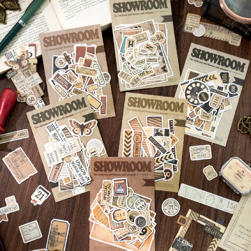 Journal GO 40pcs Vintage Label Landscape Material Collage PET Sticker Creative Journal Scrapbooking Card diy Retro Assets