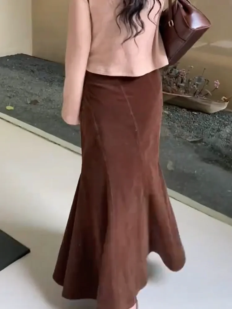 

Ретро-юбка с зауженным силуэтом для женщин, осенне-зимняя, стройнящая, модная, универсальная, винтажная, удлиненная, для полных размеров