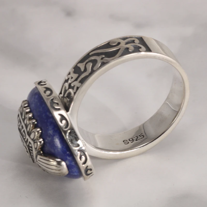 The Vampire Diaries Rings Real 925 Sterling Silver Damon Salvatore Ring Men\'s With Lapis Lazuli Natural Stone Customized Jewelry