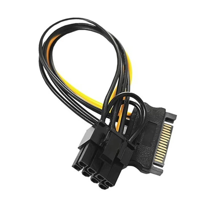 1pc 20cm SATA Cable 15pin To 8 Pin 18AWG Wire For Graphics Video Card 15pin SATA Male To 8pin 6+2 Pin PCI-E Power Supply Cable