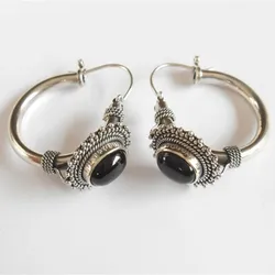 Fashion Round Beads Hoop Earrings for Women Trendy Geometric Circle Black Stone Earrings Huggies Jewelry 2022 New
