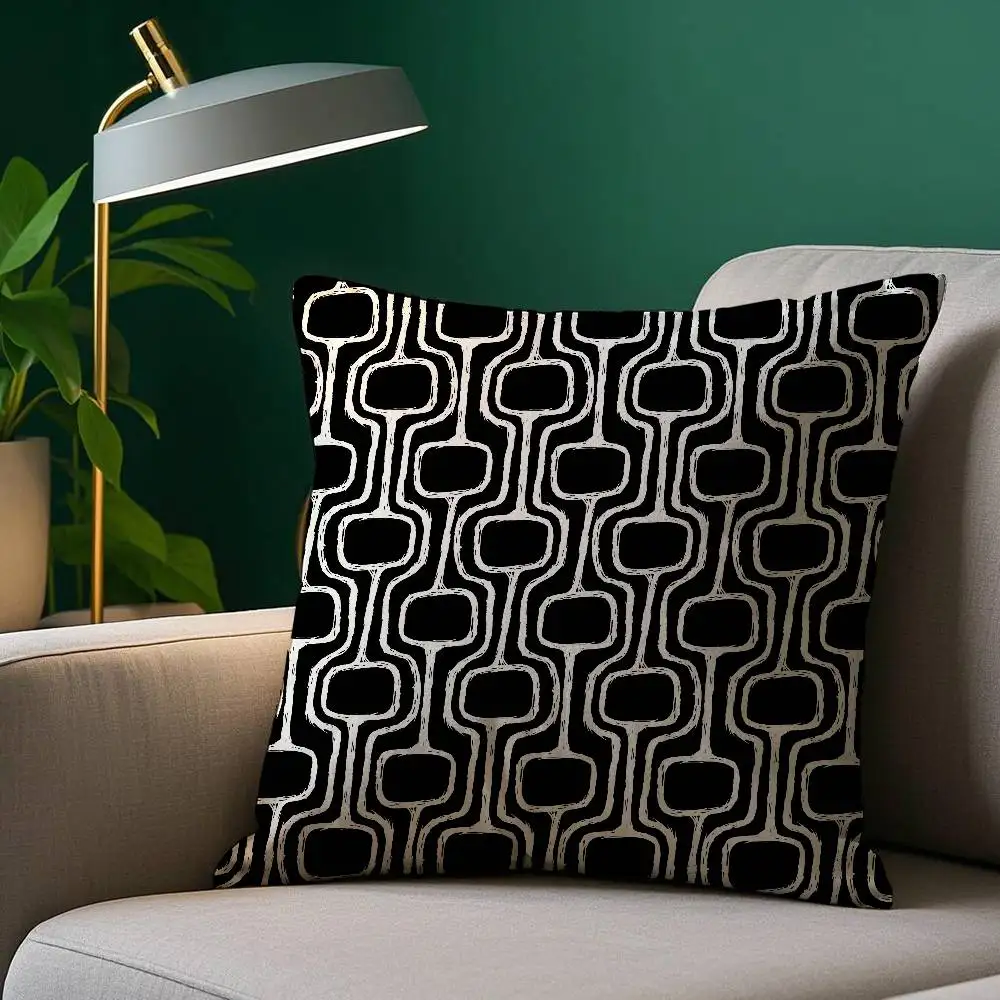 Black White Design Pillow Case Plush Fabric Soft Pillowcase Double Sided Print Sofa Cushion Cover Throw