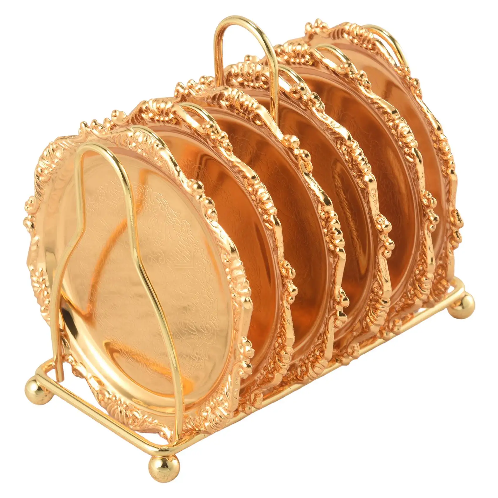 【ELEVATE LIFE】Series 6 Piece Drink Coaster Decorative Frame Non-Slip Metal Coaster Desktop Display With Pole Frame, Kitchen, Cof