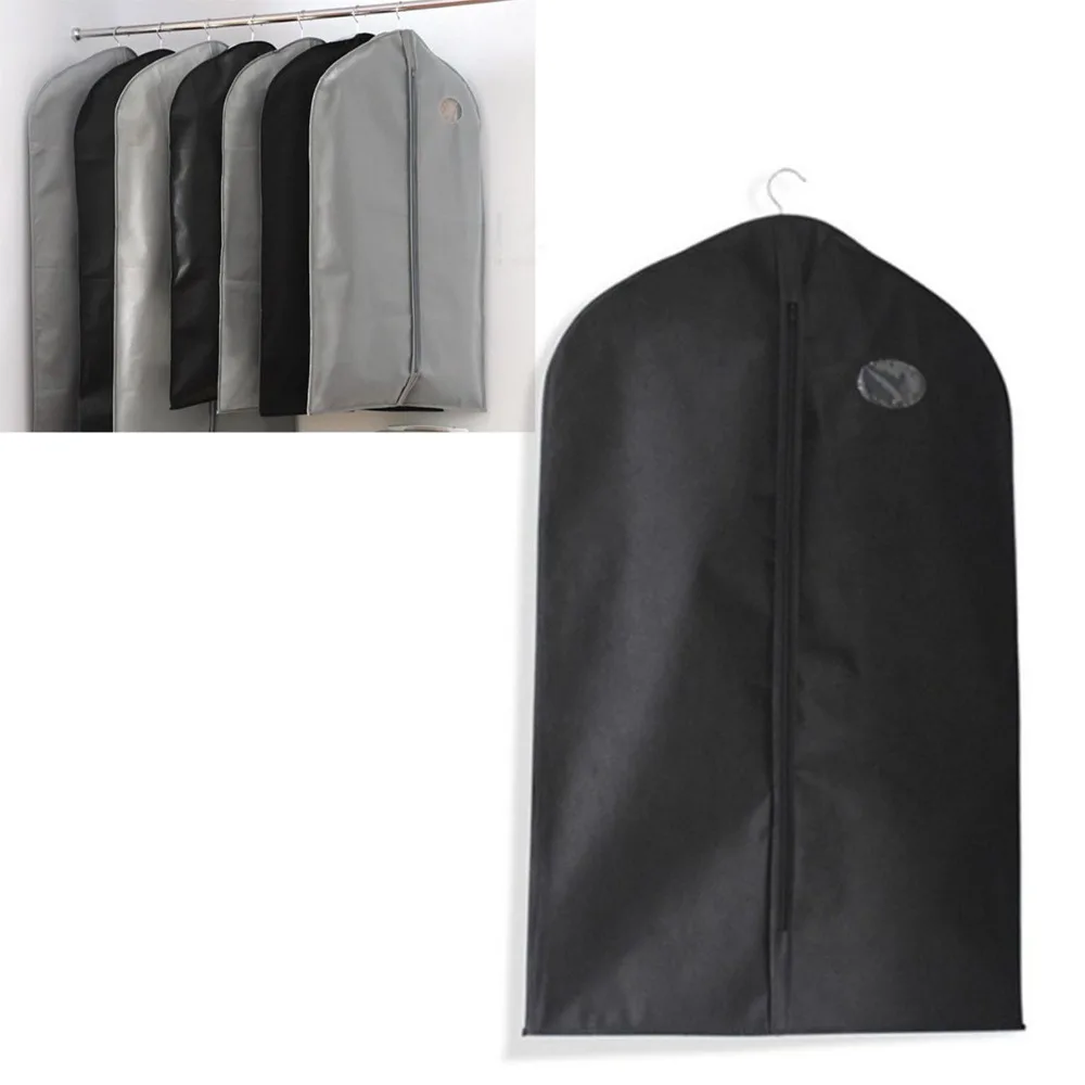 Black Color Suit Dust Cover Non Woven Fabrics Small Size Garment Bag Transparent Window Lightweight Suit Cover Home Storage