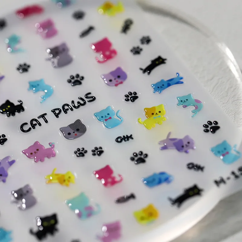 

5D Realistic Relief Glossy Jelly Transparent Colorful Cat Paws Lovely Pet Adhesive Nail Art Stickers Decals Manicure Ornaments