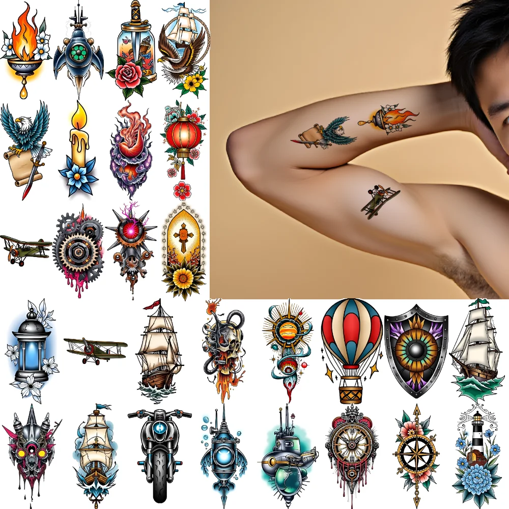 

28pcs Temporary Tattoo Pumpkin New School Traditional Candle Submarine Waterproof Long-lasting Body Stickers For Women