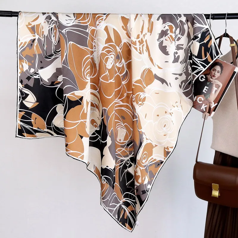 

Soft Silk Scarf Women Square 100% Silk Shawl Hand Rolled Edges Scarves Female 110CM Foulard Femme Head Neck Accessories