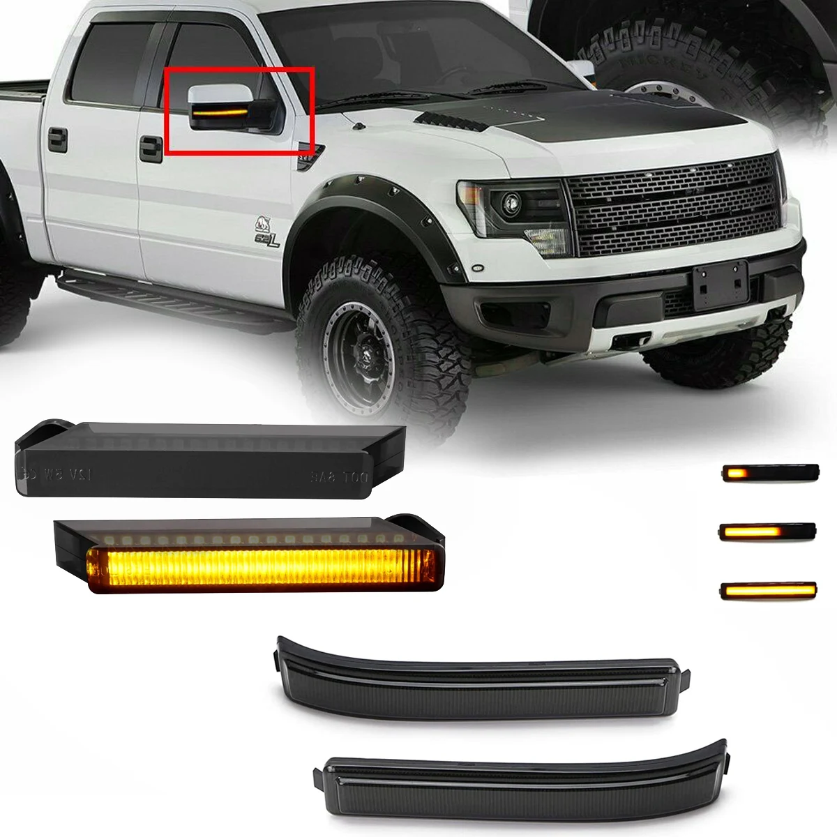 4PCS LED Dynamic Turn Signal Light + Rearview Side Mirror Lamp for Ford F-Series F-150 F150 2009-2014 SVT Raptor Car Accessories