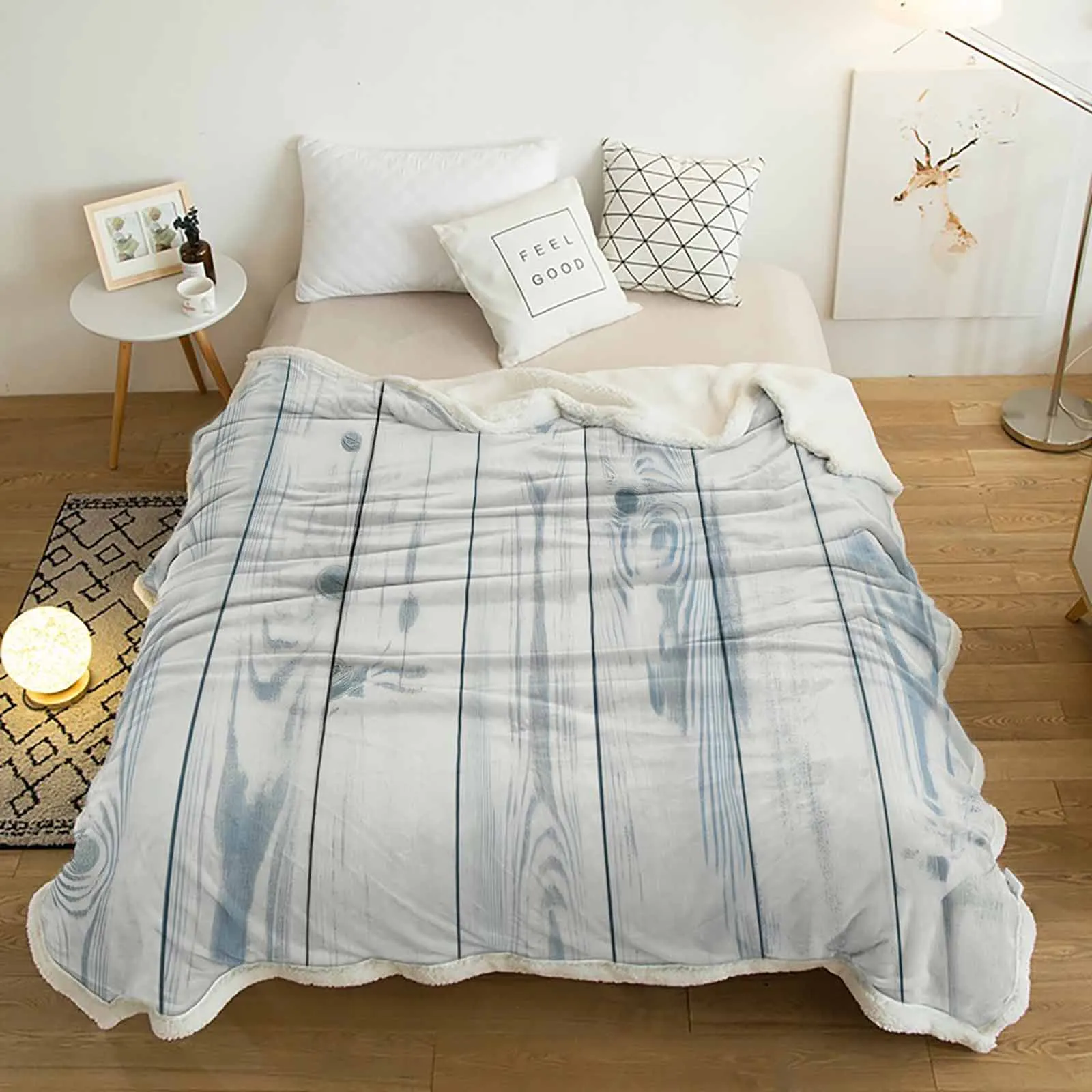 

Сине-белое кашемировое одеяло из натурального дерева, теплое зимнее мягкое одеяло для кроватей, дивана, шерстяное одеяло, покрывало