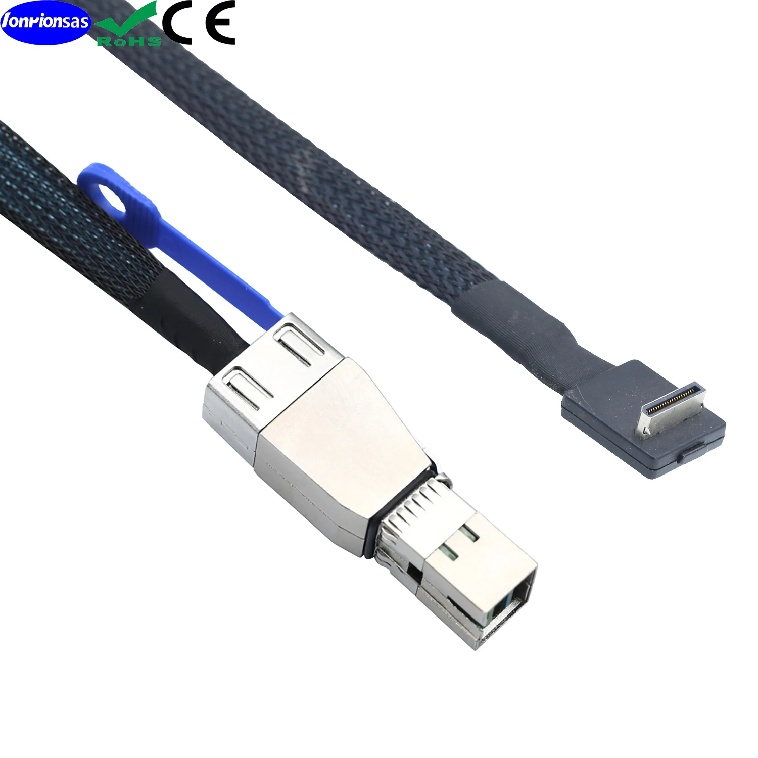 LONRIONSAS# OcuLink PCIE SFF-8611 4i 42Pin 90 degree to HD MINI SAS SFF-8644 For SSD Data Active Cable