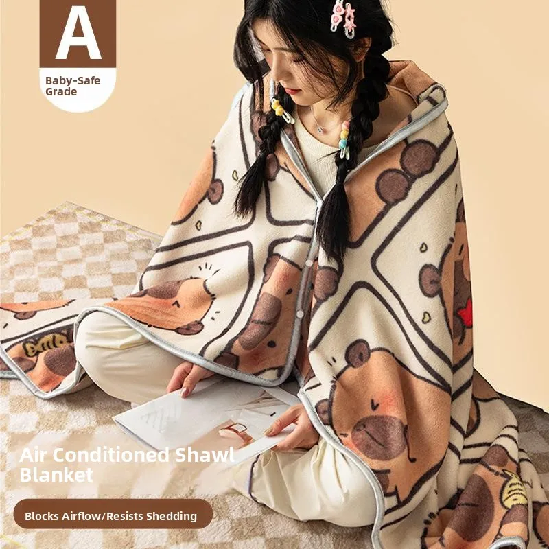 

Portable Air Conditioner Blanket Shoulder Wrap Office Nap Blanket Two-In-One Leg Cover Winter Sofa Fluffy Blanket Cartoon Design