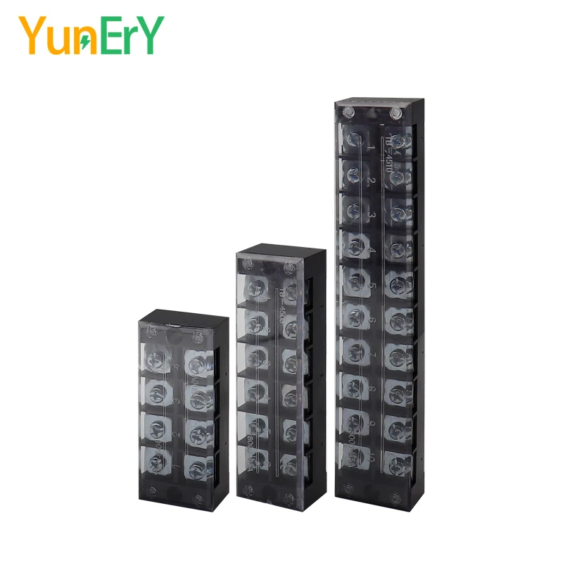 DIN Rail Terminal Block TB 600V 45A 3/4/5/6/10/12 Way Brass Conductor  Cross Screw Double Row Fixed Terminal Wire Connector