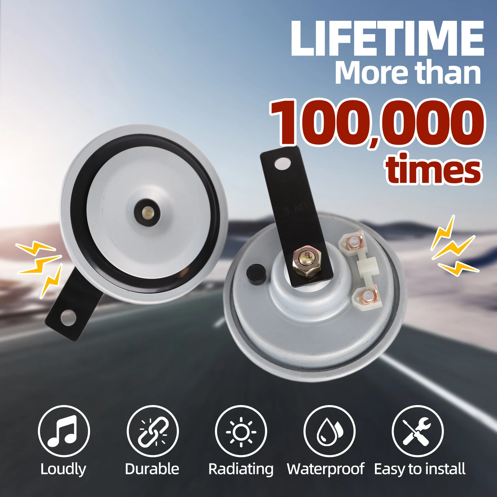 

12V 100mm Disc Horn High Tone/Low Tone Twin Horn Waterproof & Super Loud for Car Motorcycles Trucks Vans