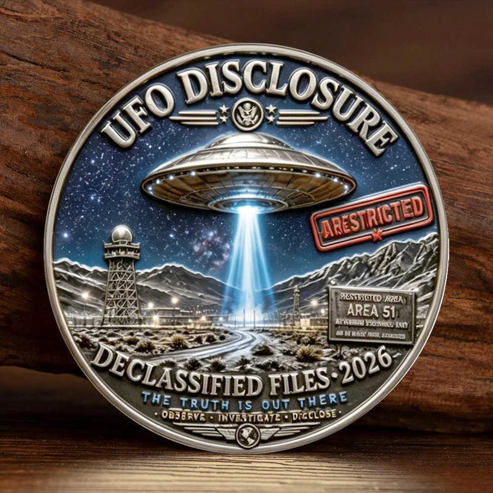 2D 2026 UFO Disclosure Commemorative Coin Unidentified Aerial Phenomena Silver Plated Collectible Token Coins