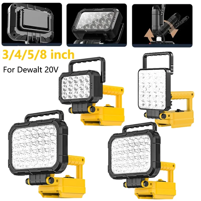 

Для Dewalt с USB рабочим освещением, 20 В, литиевая батарея, лампа для кемпинга, светодиодный фонарь, уличный фонарик, прожектор, аварийный инструмент, фонари