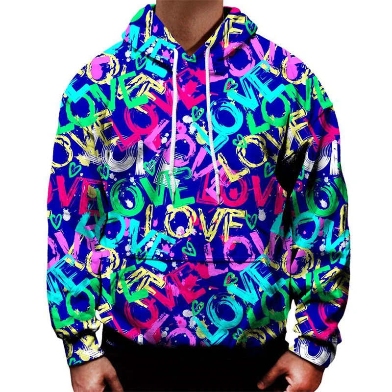 2024 Colorful Love Snake Pattern Hoodie For Men 3D Printed Music Pullovers Tops Long Sleeve Hoodies Streetwear Autumn Sweatshirt