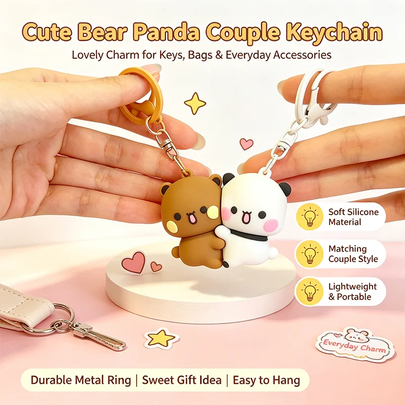 Kawaii Yier Bubu Dudu Paar-Schlüsselanhänger, magnetischer Bären-Panda-Silikonpuppen-Rucksack-Zubehör, süß für Weihnachtsdekoration und Geschenk