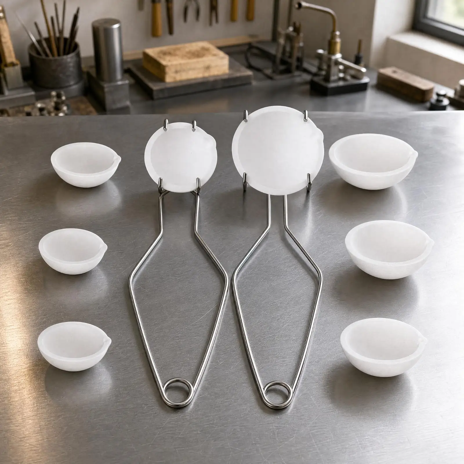 Quartz Ceramic Crucible Tongs Set 10 Piece for Melting Metals Casting Jewelry Making Tools with Pouring Spout for Furnace Use