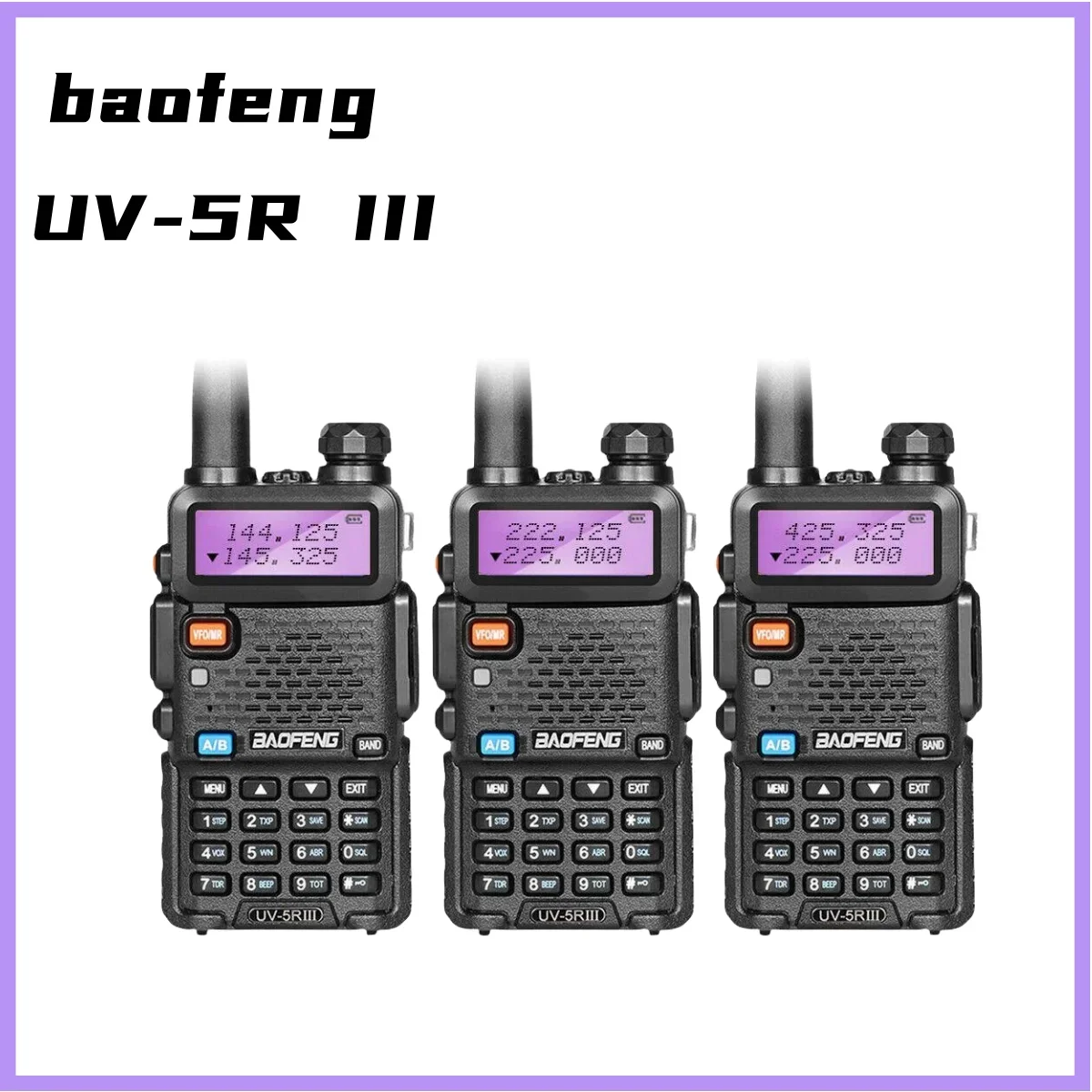 Walkie-talkie portátil BAOFENG-UV-5III, estación de Radio bidireccional, transceptor bidireccional, 1800mAh, tribanda CB, VHF/UHF, resistente al agua