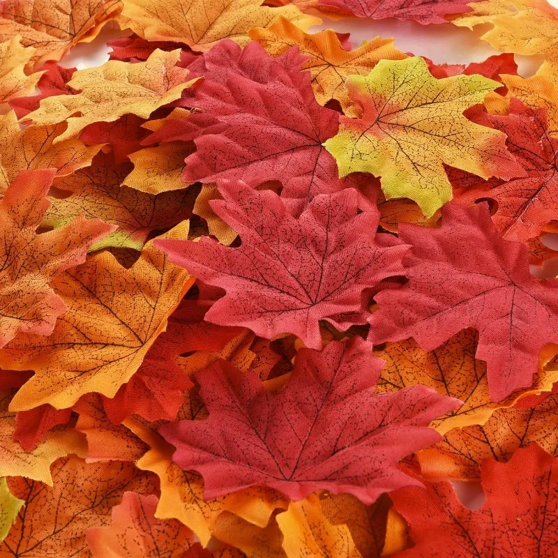 50/100Pcs Artificial Silk Maple Leaf Autumn Fake Leaves Garland Maple Leaves Vine Thanksgiving Halloween Wedding Party Decor