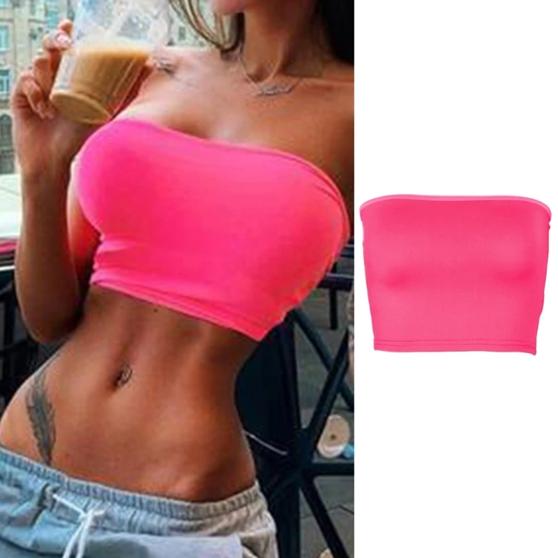 

Women Sexy Strapless Cropped Tube Top Solid Color Off Shoulder Bralette Wrapped Chest Bandeau Bustier Clubwear