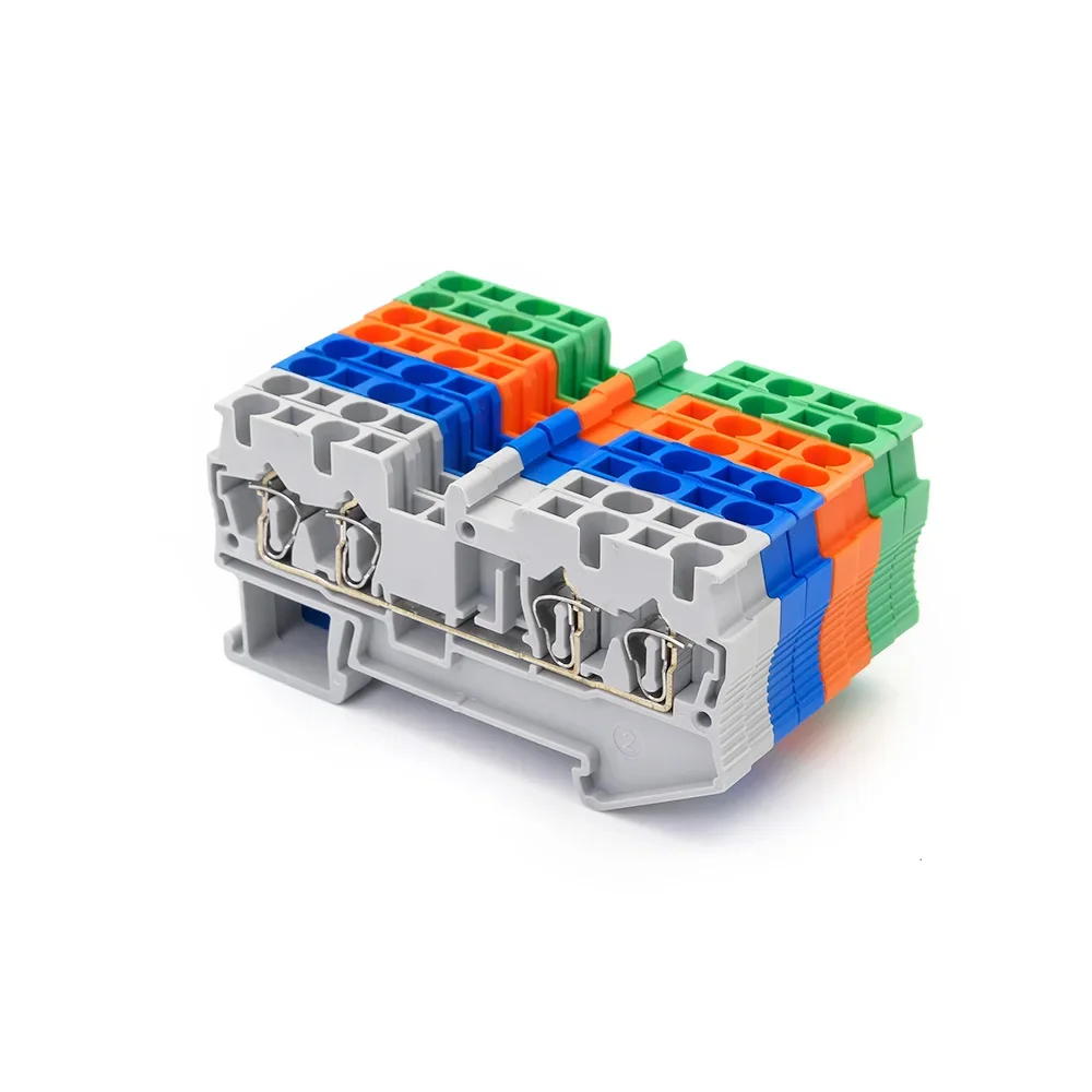 10Pcs Din Rail Terminal Block ST-2.5-QUATTRO Wire Connectors Return Pull Type 4 Conductors Spring Wiring Terminal Blocks