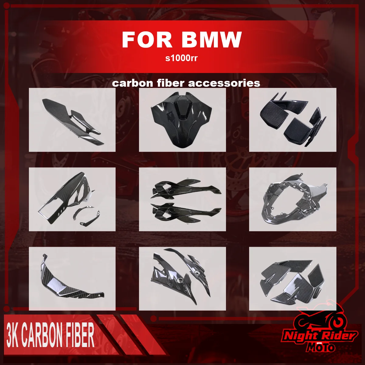 For Bmw S1000RR 2023+ Motorcycle 100% Carbon Fiber Rear Hump Engine Cover Wind Deflector Rear Seat Lower Fairings Accessories
