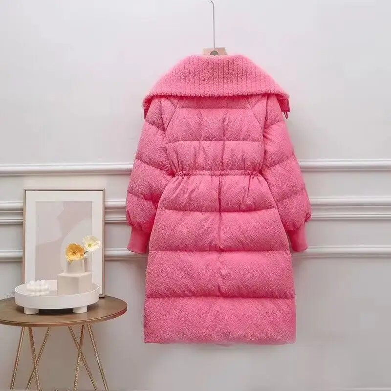 2024 New Winter Fashion Long Lamb Wool Cotton Coat Big Lapel Thick Waist Tie Jacket