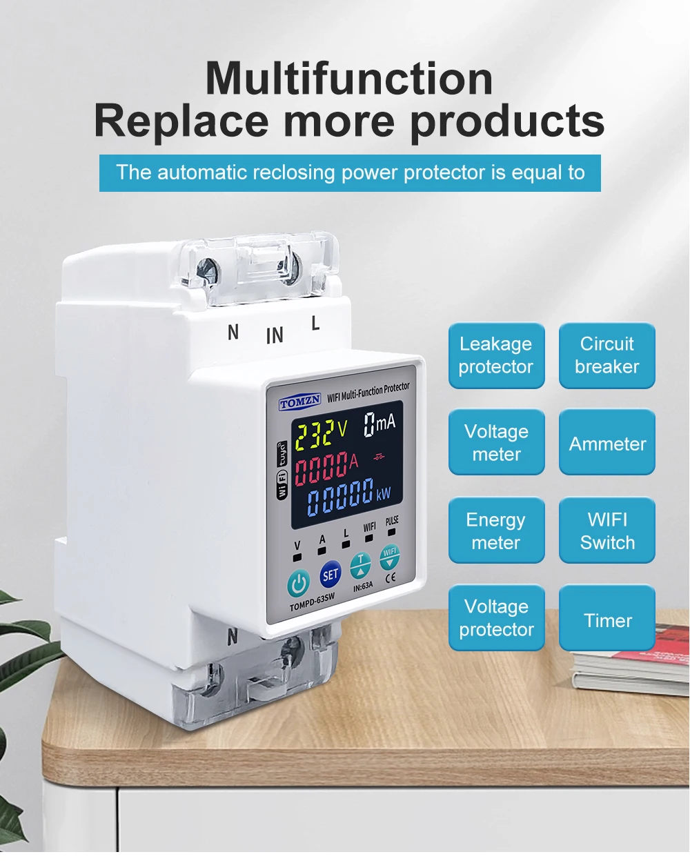 TOMZN 2P 63A 110V 220V Smart Life WLAN-Schalter mit kWh-Messung, Leistungsschalter mit Timer, Spannungs-, Strom- und Leckageschutz – Detail 7