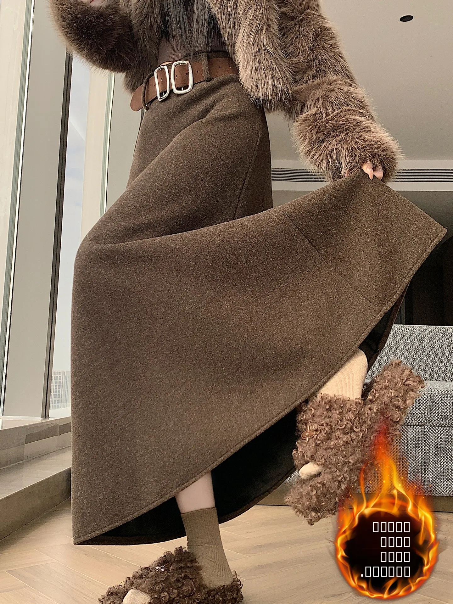 

Юбка миди А-силуэта с высокой талией, женская, осенне-зимняя, модная, из мягкого и комфортного шерстяного материала, расклешенная, цвет кофе, винтаж...