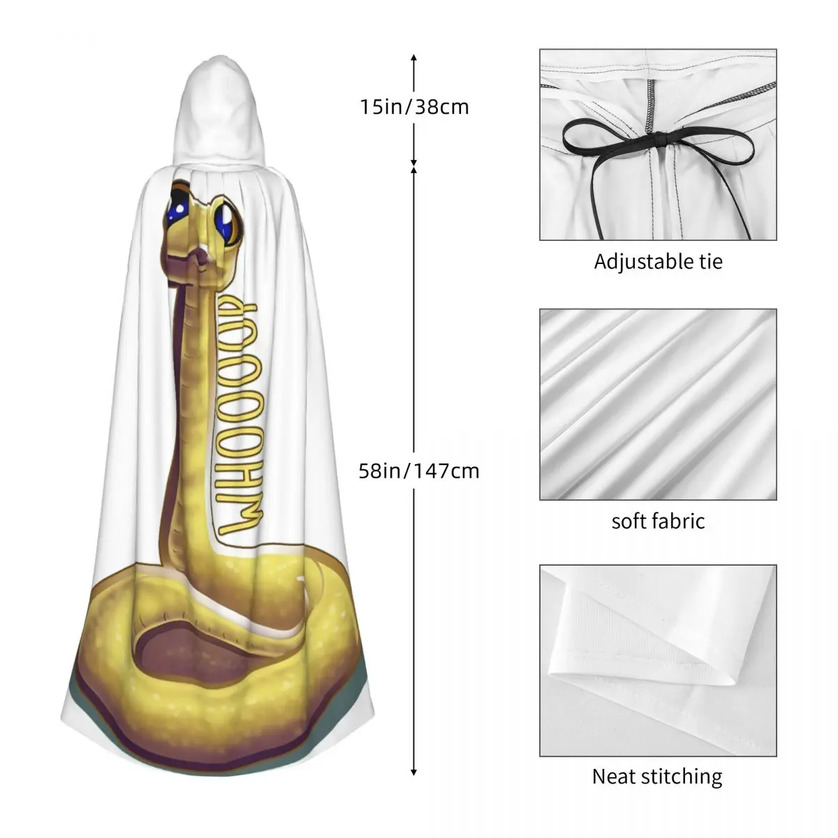 Whooping الأفعى طويلة مقنعين عباءة الساحرة القرون الوسطى زي تأثيري كيب HalloweenParty الكبار للجنسين