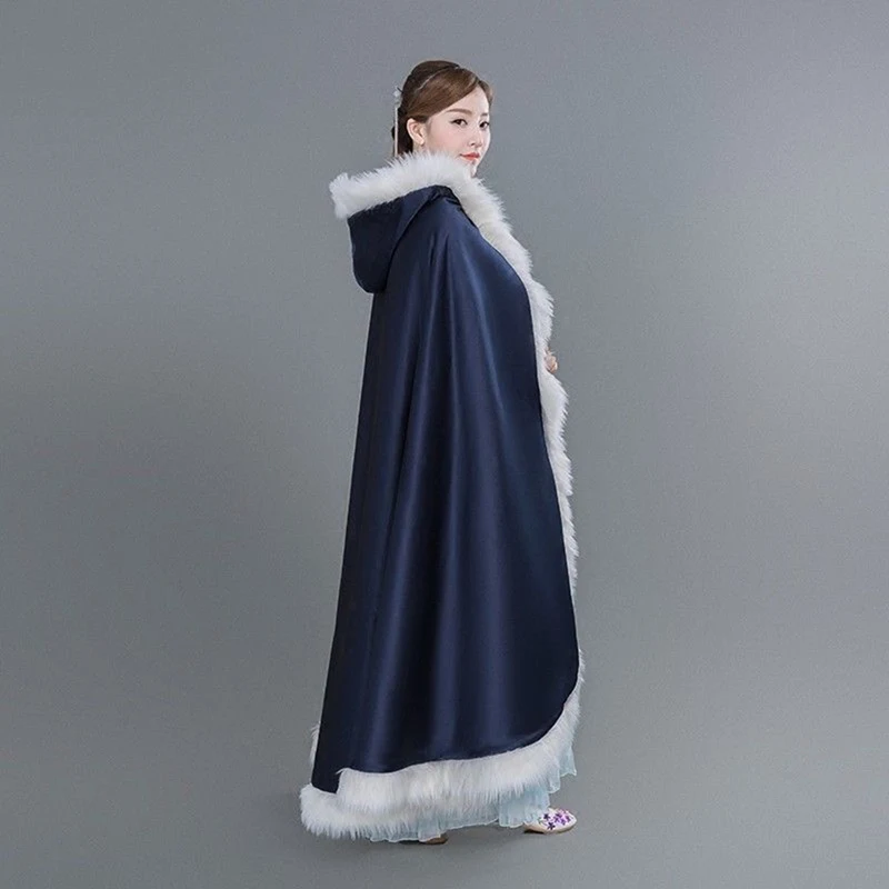 

Satin Fur Trim Christmas Bridal Cape Wedding Cloak Wrap Stole Wedding Cape Hooded Cloak for Bride Winter Bridal Wedding Cloak