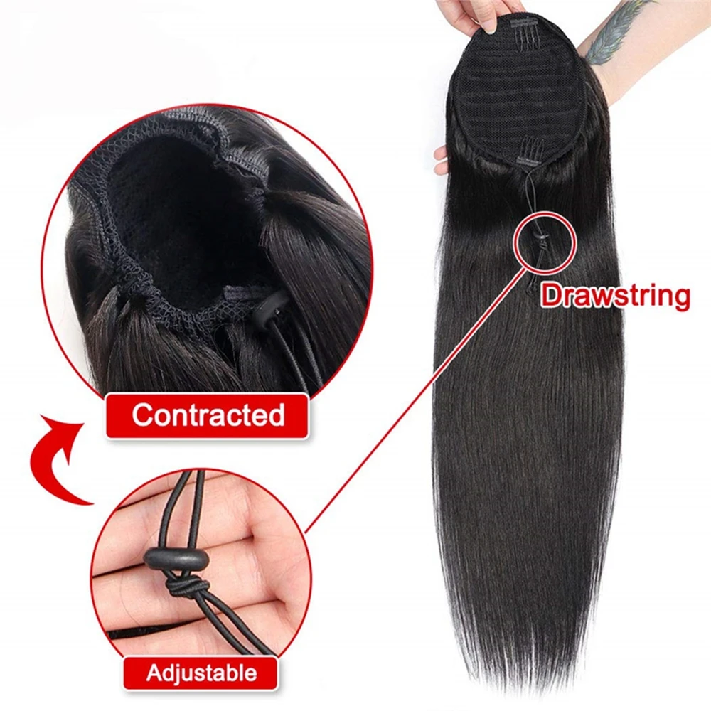 Straight Ponytail Human Hair Brazilian Pony Tail Hairpieces For Women Clip In Hair Extension Ponytail Natural Color Horse Tail