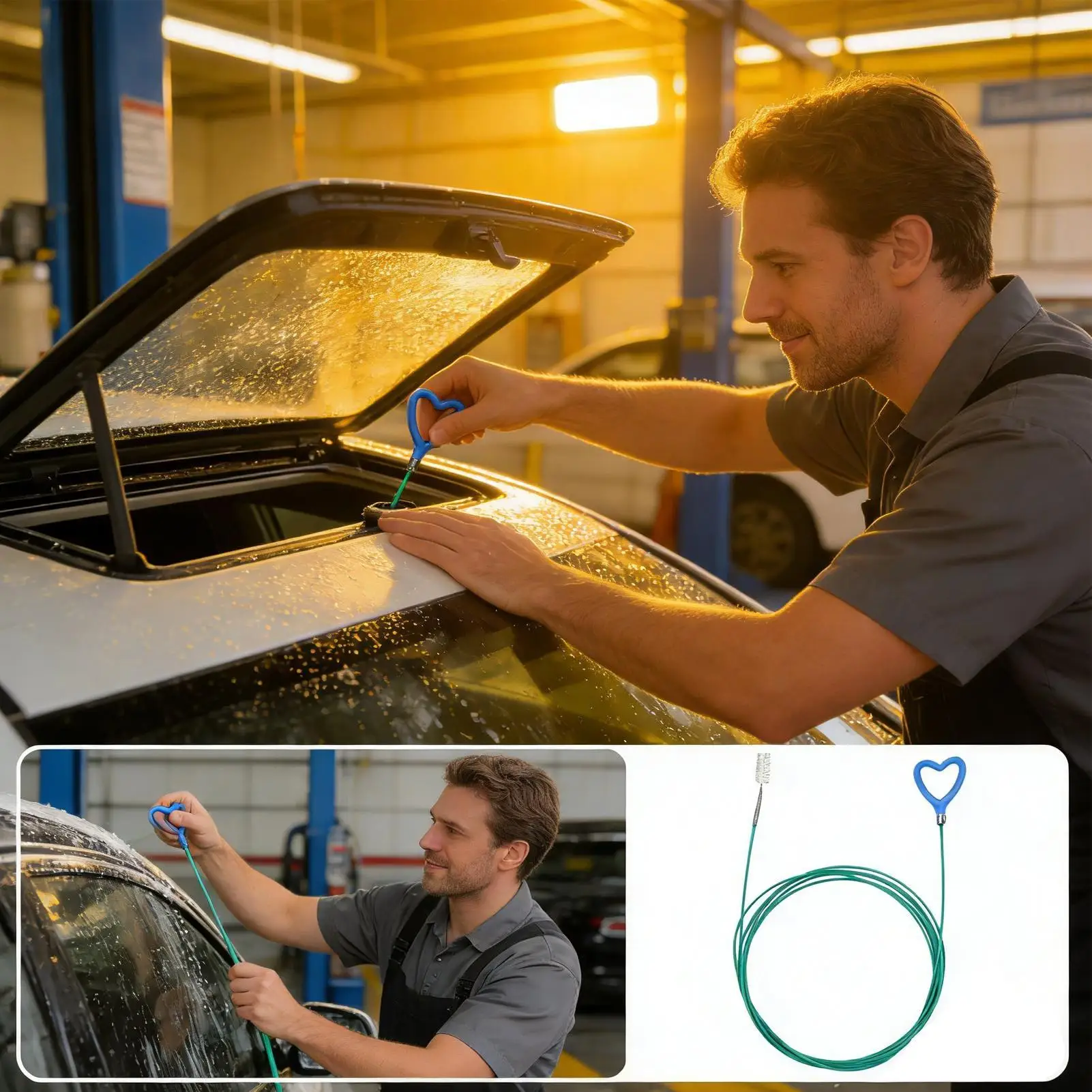 Auto Sunroof Drain Cleaning Tool 118inch Long Pipe With 2 Brush Auto Drain Tools Slim Long Pipe Cleaners For Automotive Truck