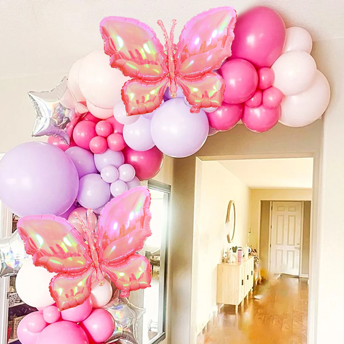 4 szt. Różowy motyl balony mylarowe dla dziewczynek kobiety motyl motyw wesele urodziny dekoracje na baby shower — zdjęcie 4